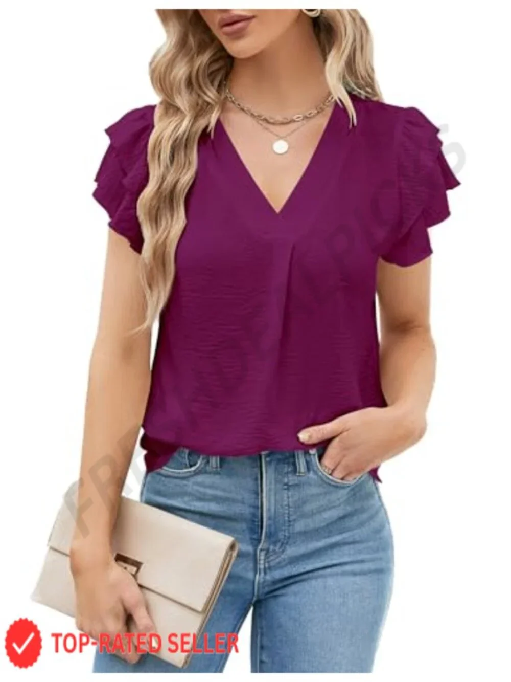 Dressy Casual Short Sleeve V Neck Blouse Business Work Summer Top - Picture 1 of 6